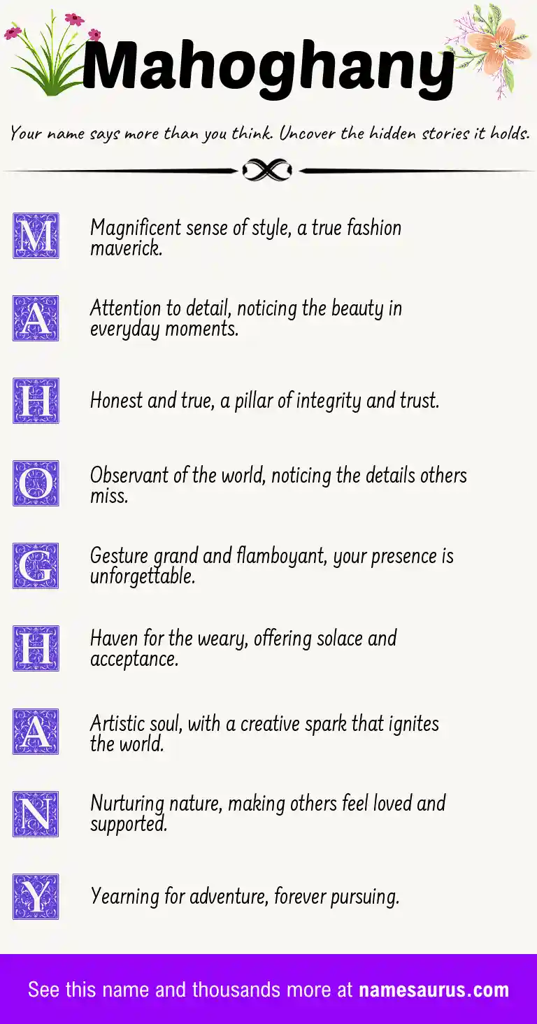 Acrostic poem about Mahoghany.