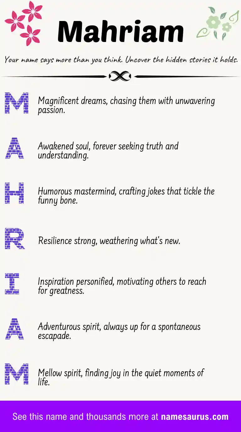 Acrostic poem about Mahriam.