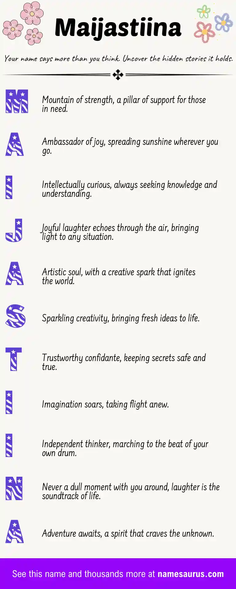 Acrostic poem about Maijastiina.