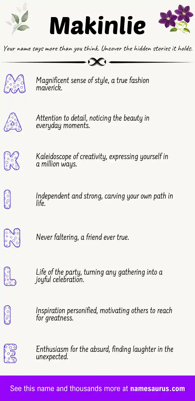 Acrostic poem about Makinlie.