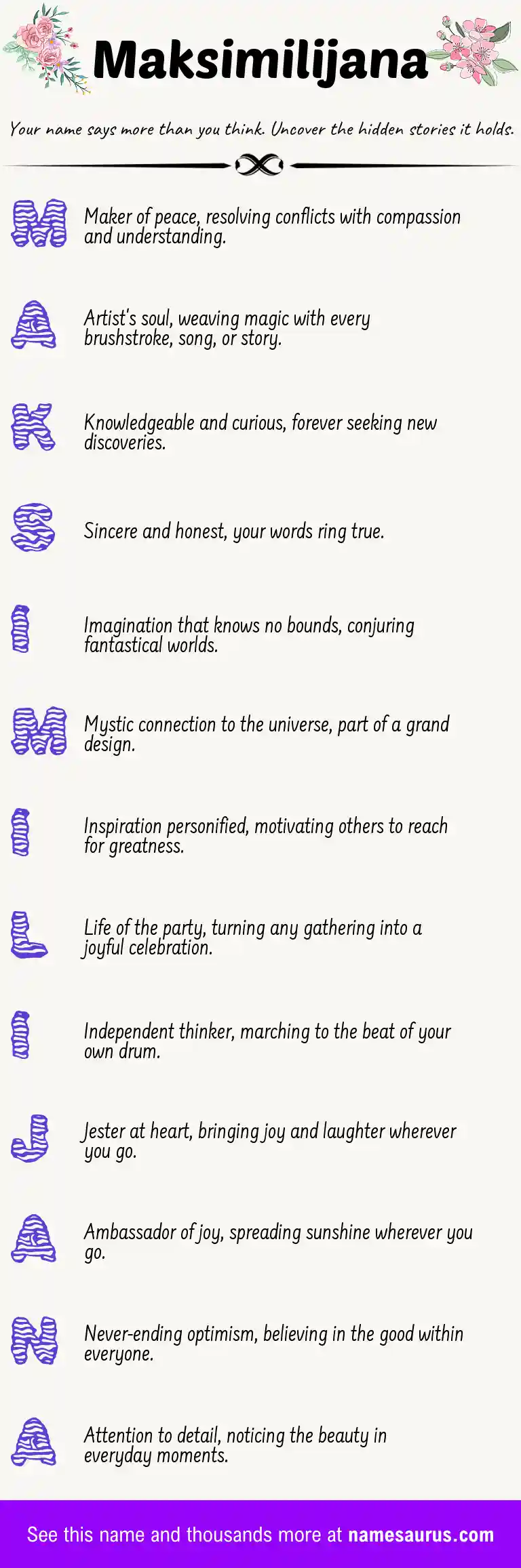 Acrostic poem about Maksimilijana.