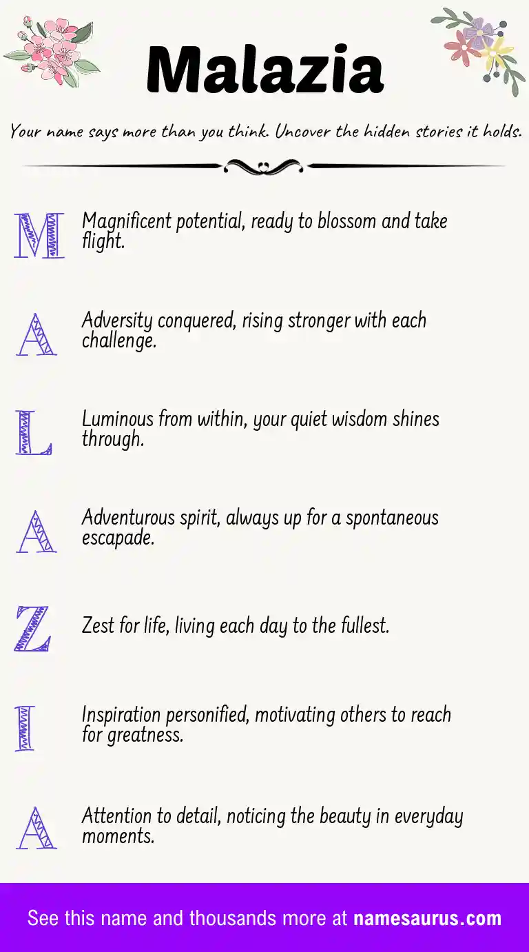 Acrostic poem about Malazia.