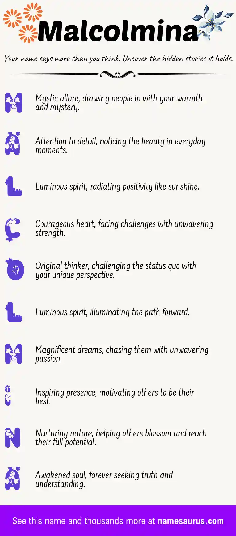 Acrostic poem about Malcolmina.