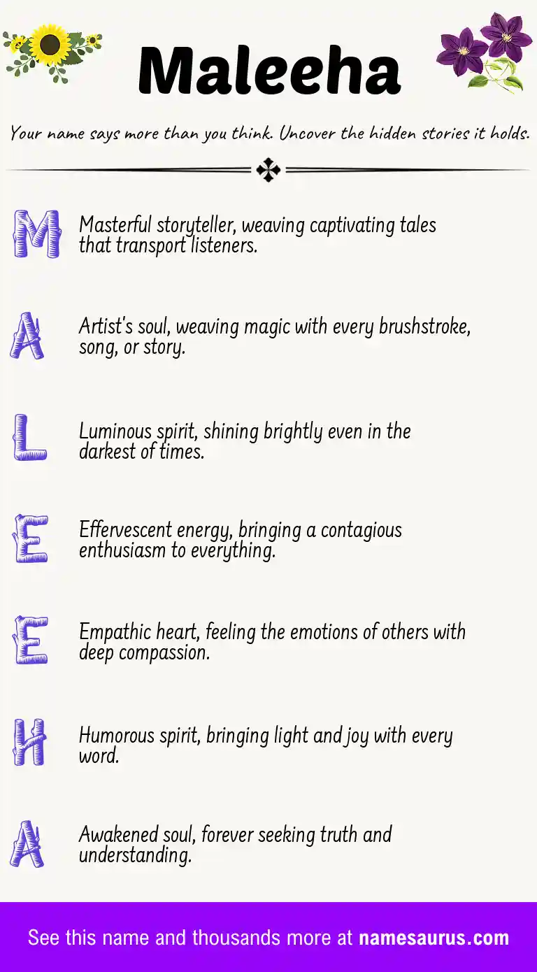 Acrostic poem about Maleeha.