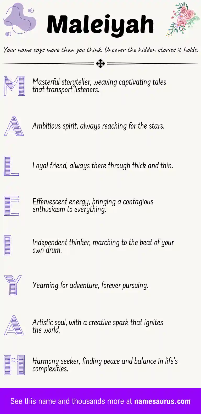Acrostic poem about Maleiyah.