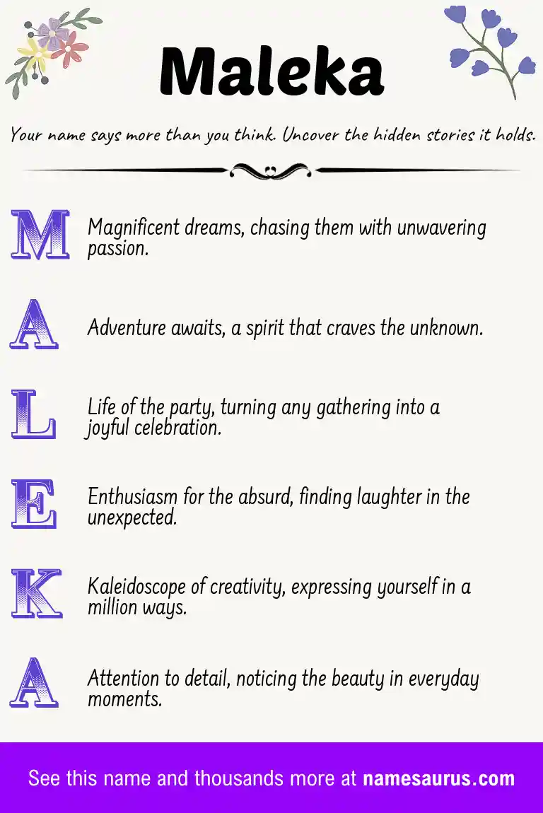 Acrostic poem about Maleka.