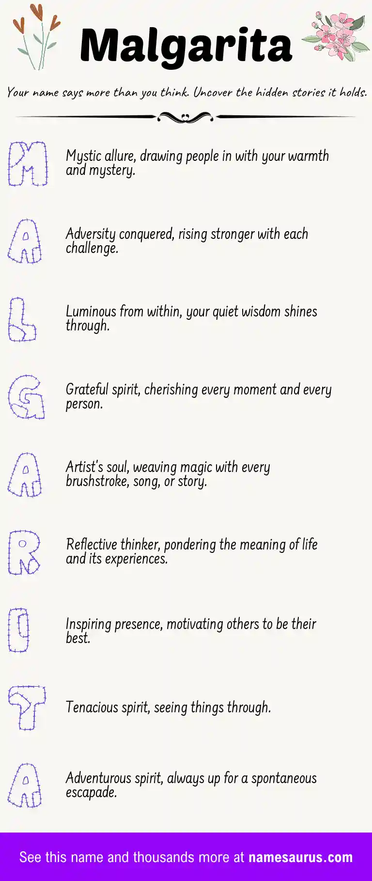 Acrostic poem about Malgarita.