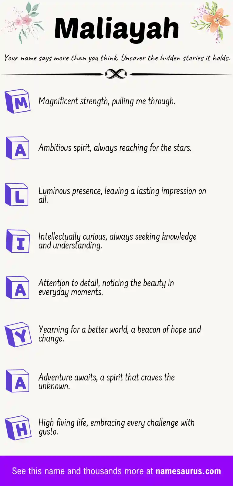 Acrostic poem about Maliayah.