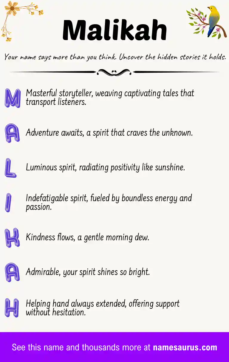 Acrostic poem about Malikah.