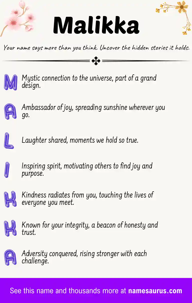 Acrostic poem about Malikka.