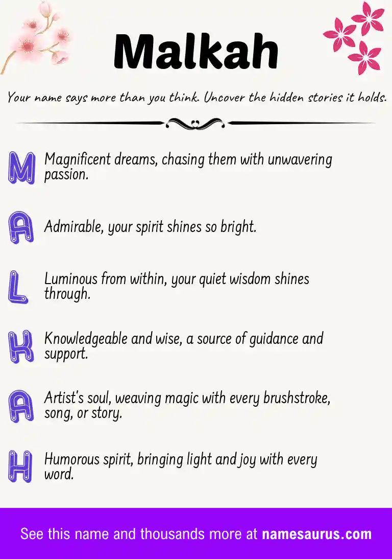 Acrostic poem about Malkah.