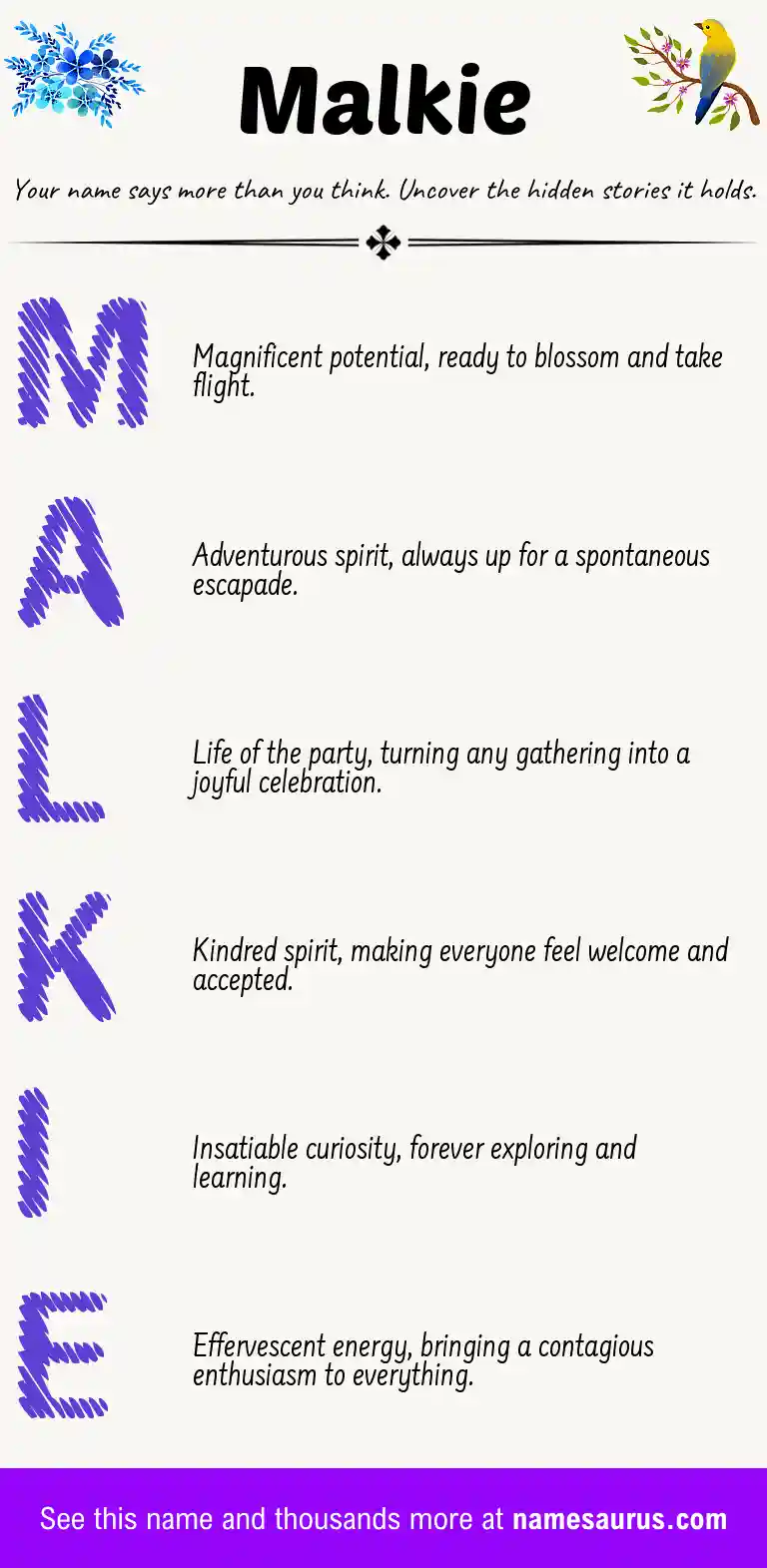 Acrostic poem about Malkie.