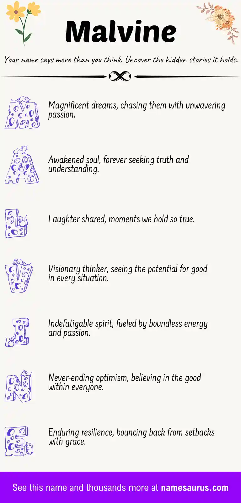 Acrostic poem about Malvine.