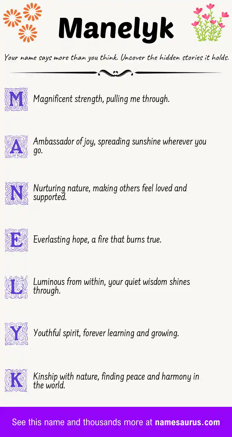 Acrostic poem about Manelyk.
