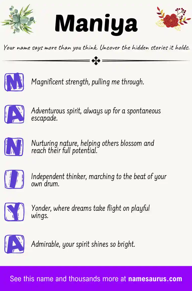 Acrostic poem about Maniya.