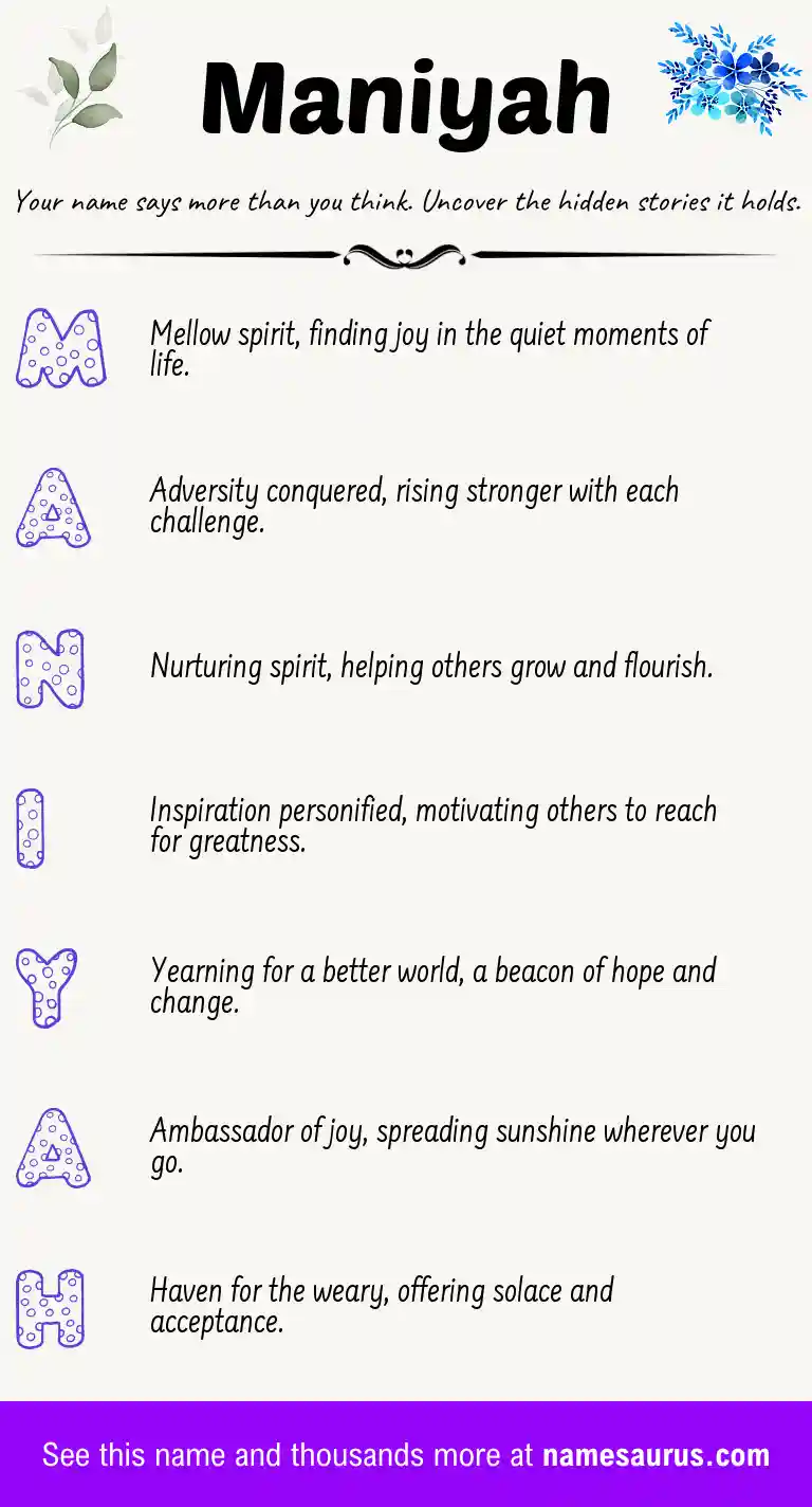 Acrostic poem about Maniyah.