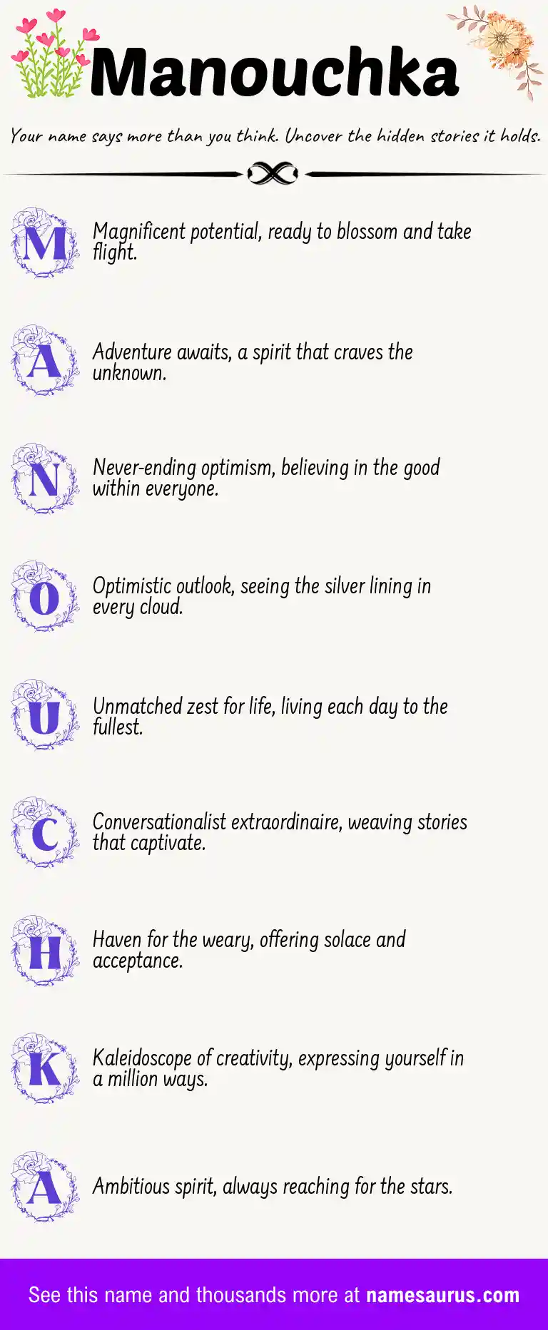 Acrostic poem about Manouchka.