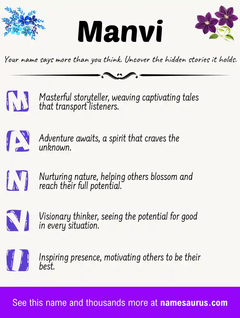 Acrostic poem about Manvi.