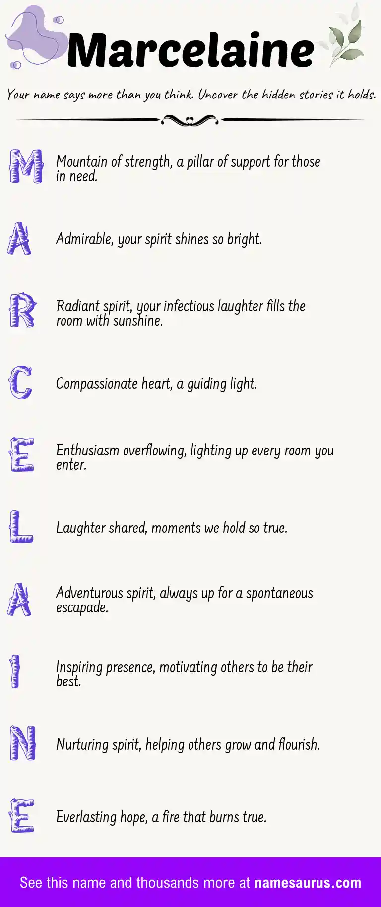 Acrostic poem about Marcelaine.