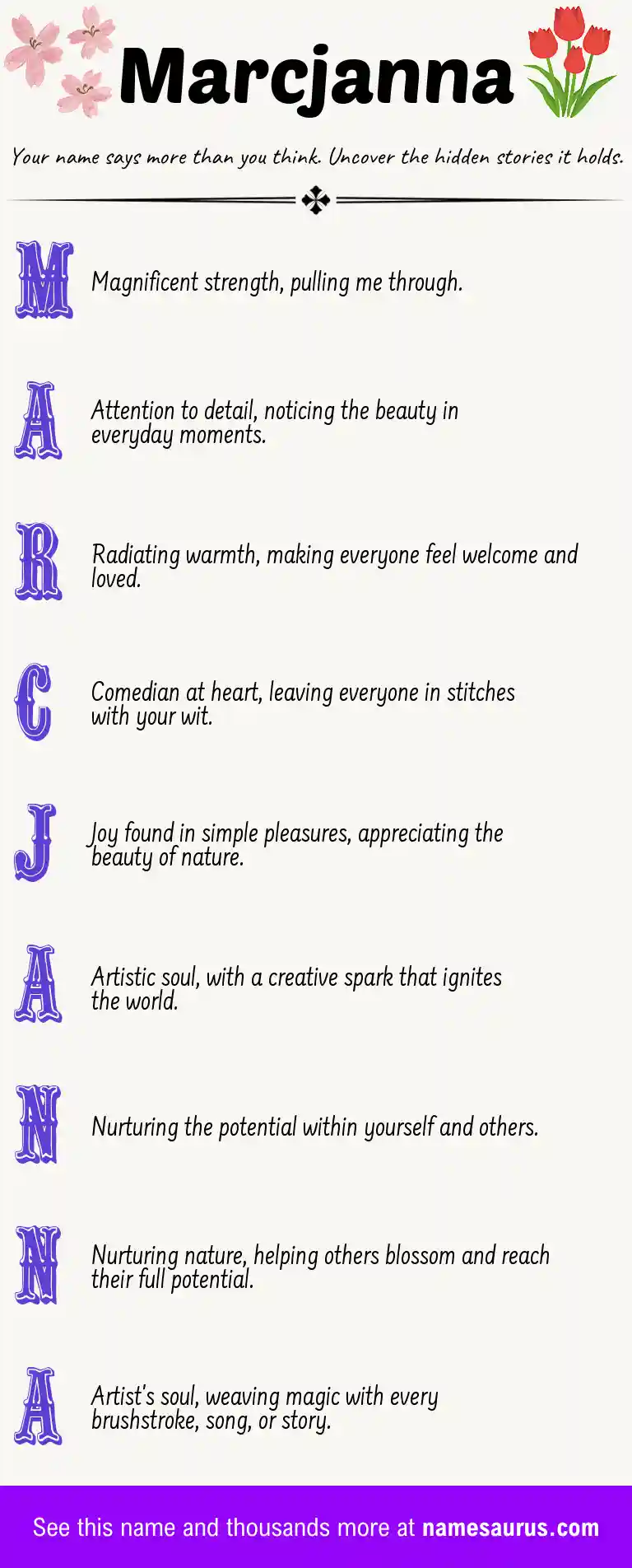 Acrostic poem about Marcjanna.