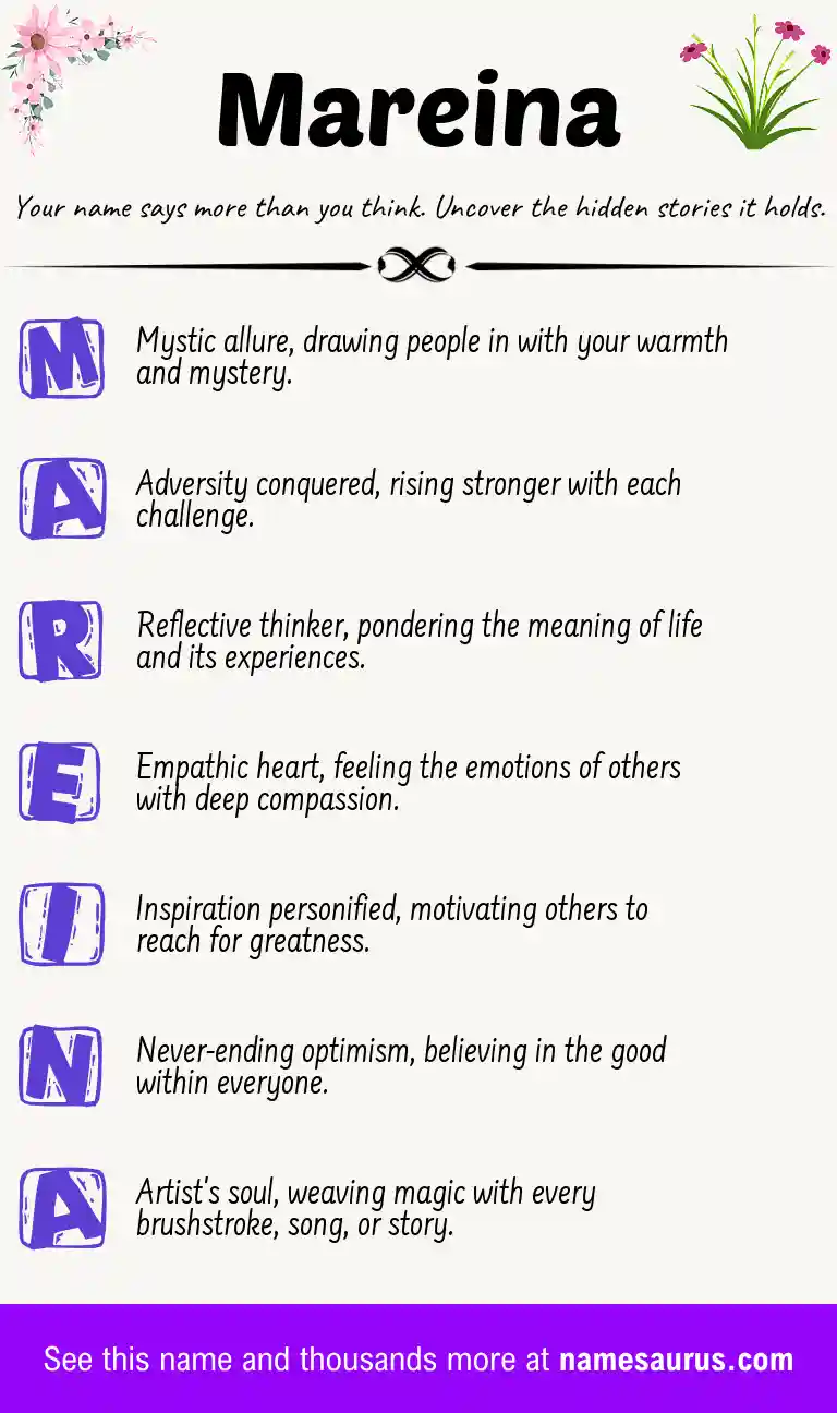 Acrostic poem about Mareina.