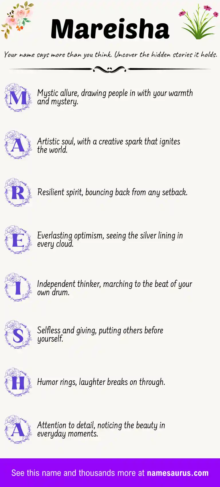 Acrostic poem about Mareisha.