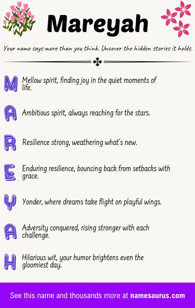 Acrostic poem about Mareyah.