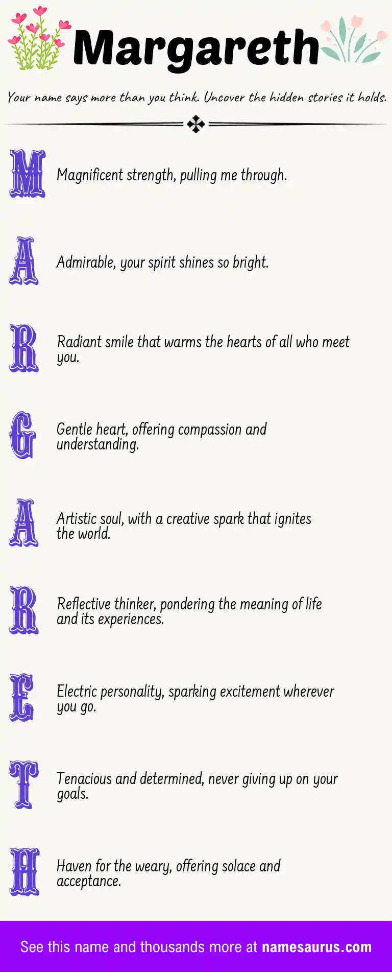 Acrostic poem about Margareth.