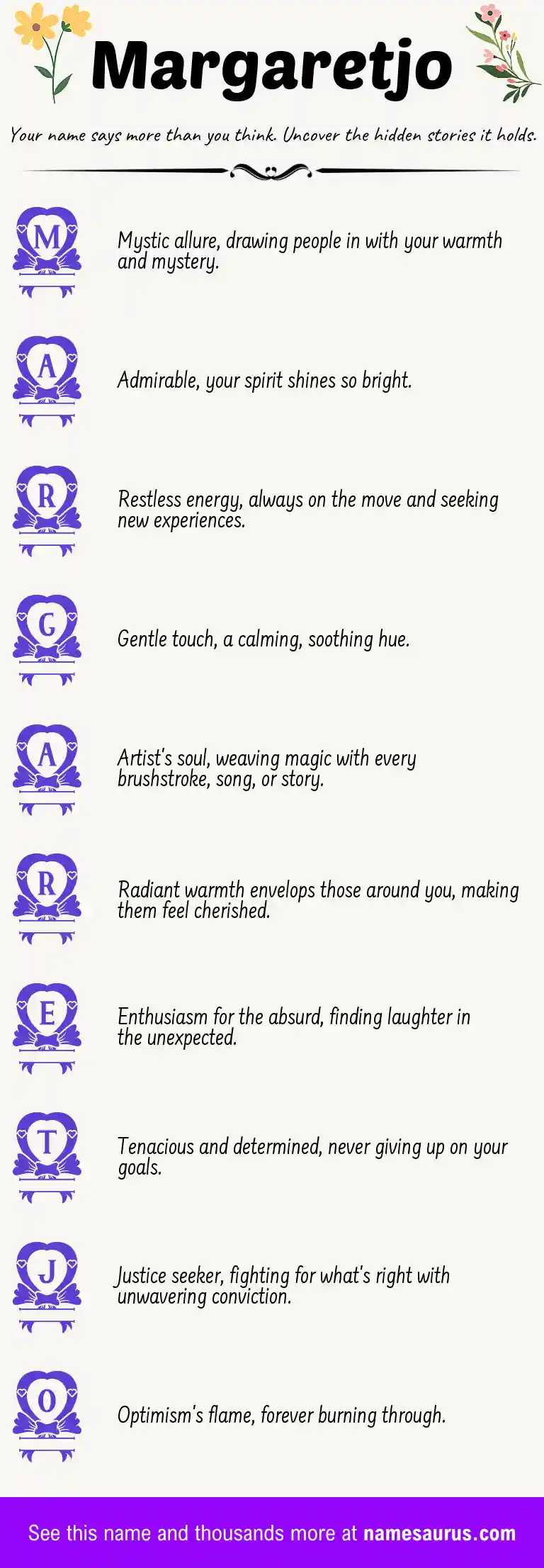 Acrostic poem about Margaretjo.