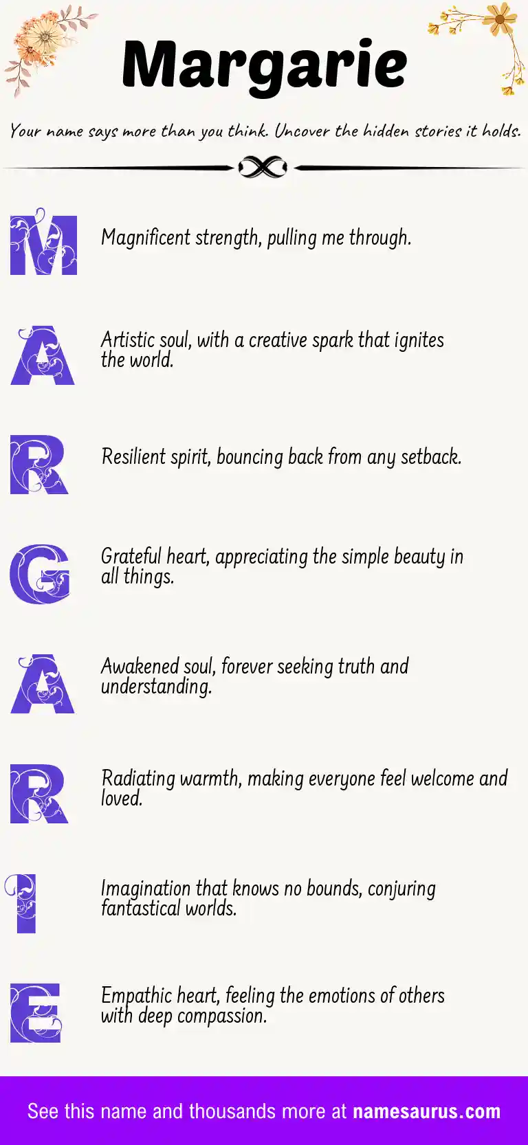 Acrostic poem about Margarie.
