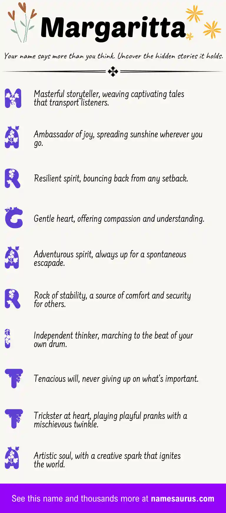 Acrostic poem about Margaritta.