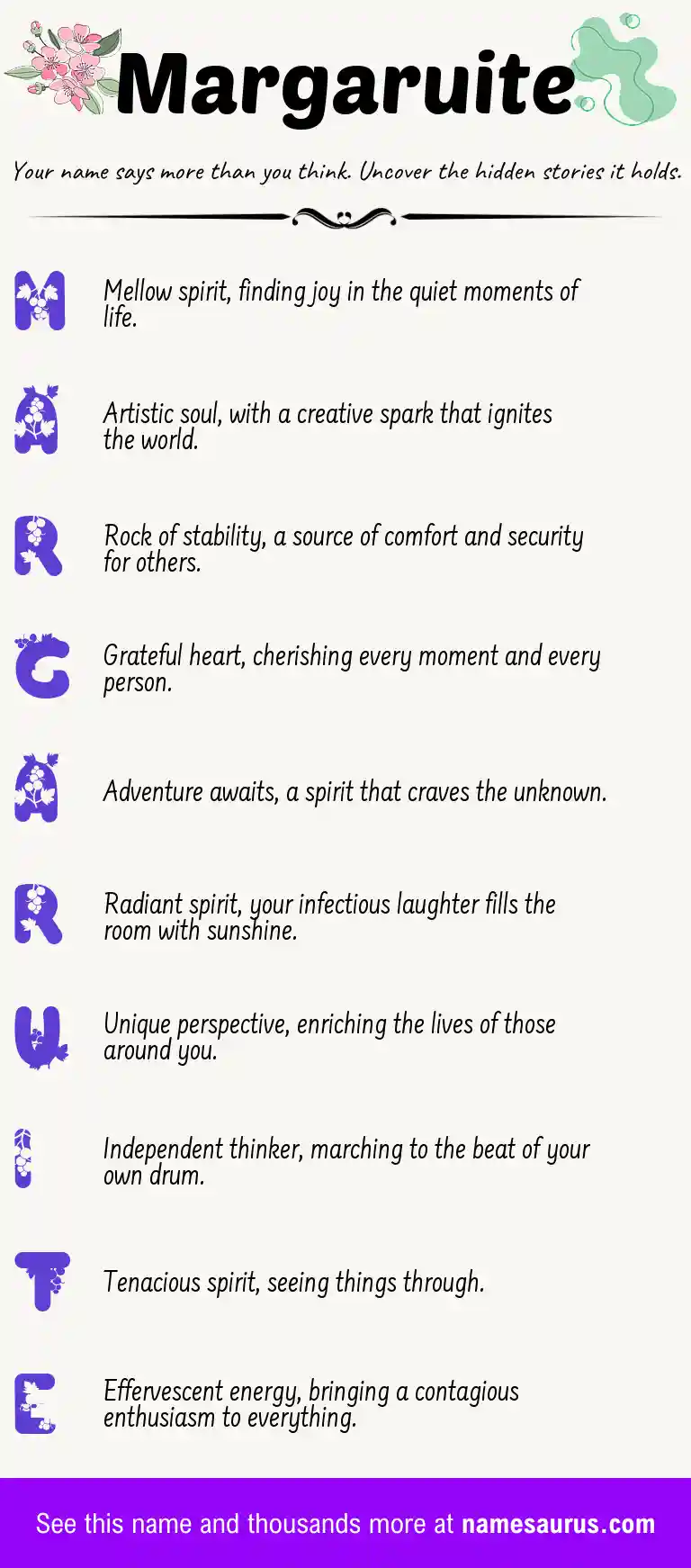Acrostic poem about Margaruite.