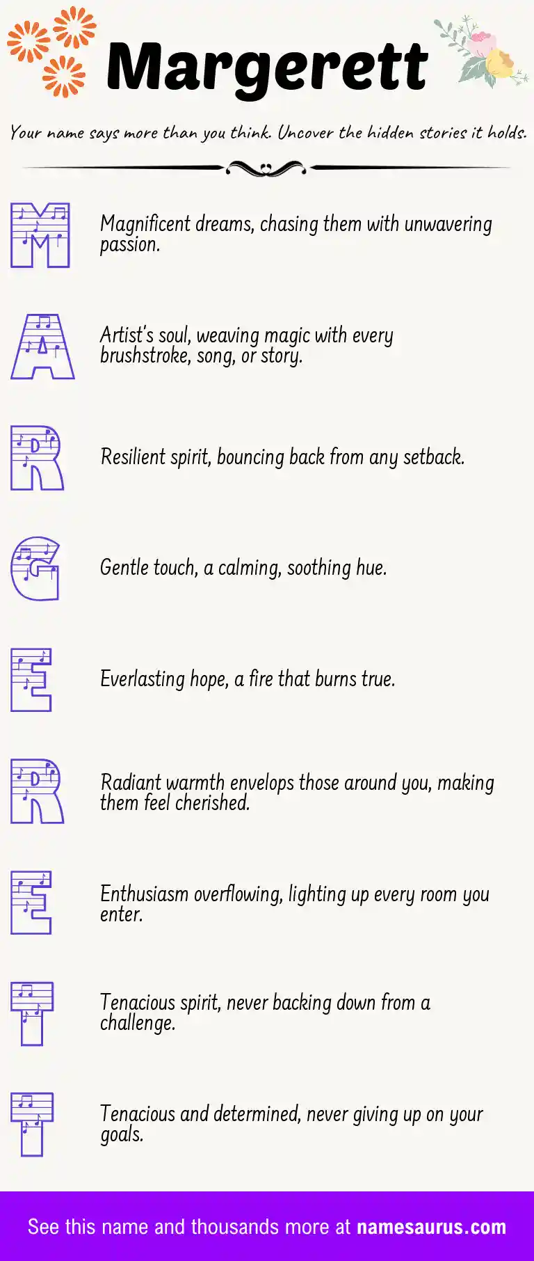 Acrostic poem about Margerett.