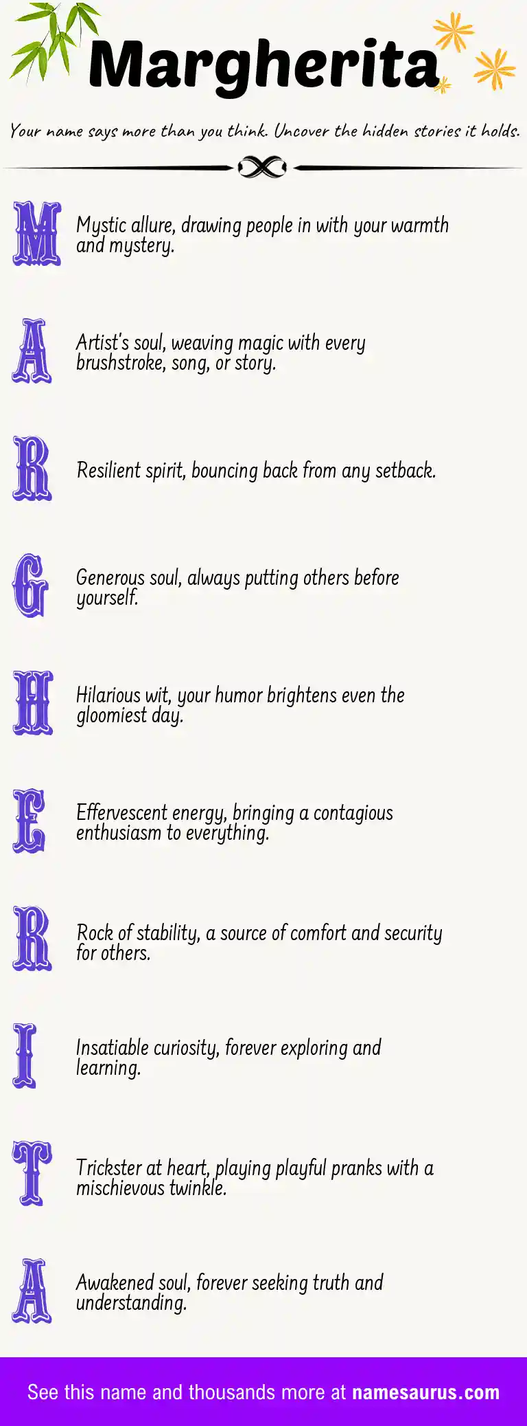 Acrostic poem about Margherita.