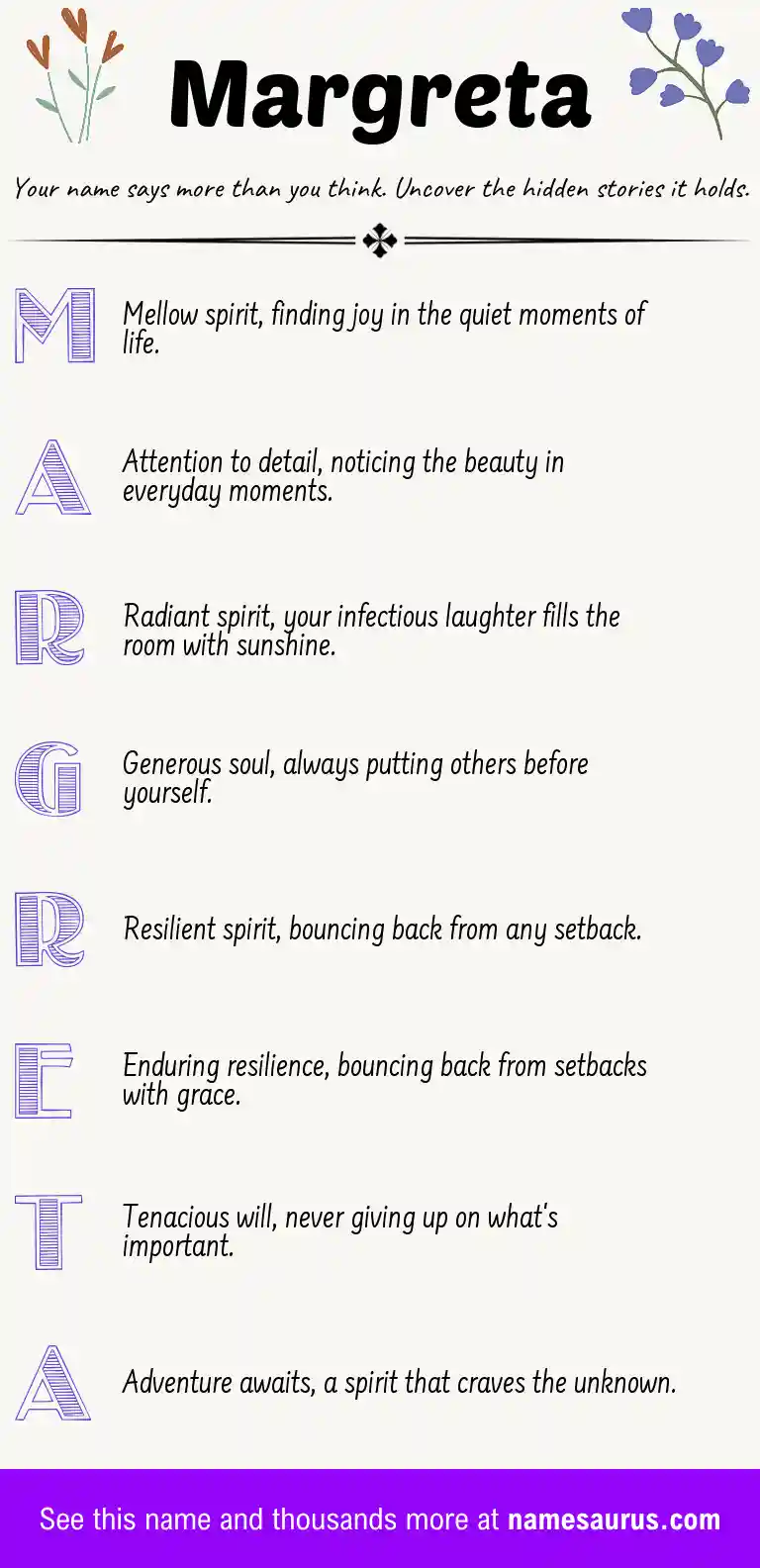 Acrostic poem about Margreta.