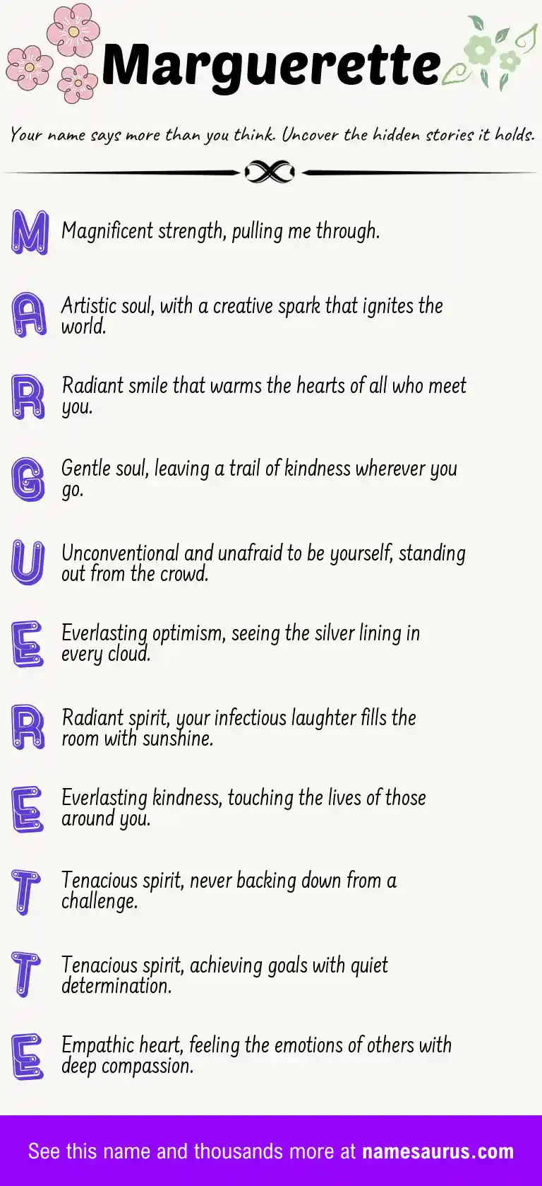 Acrostic poem about Marguerette.
