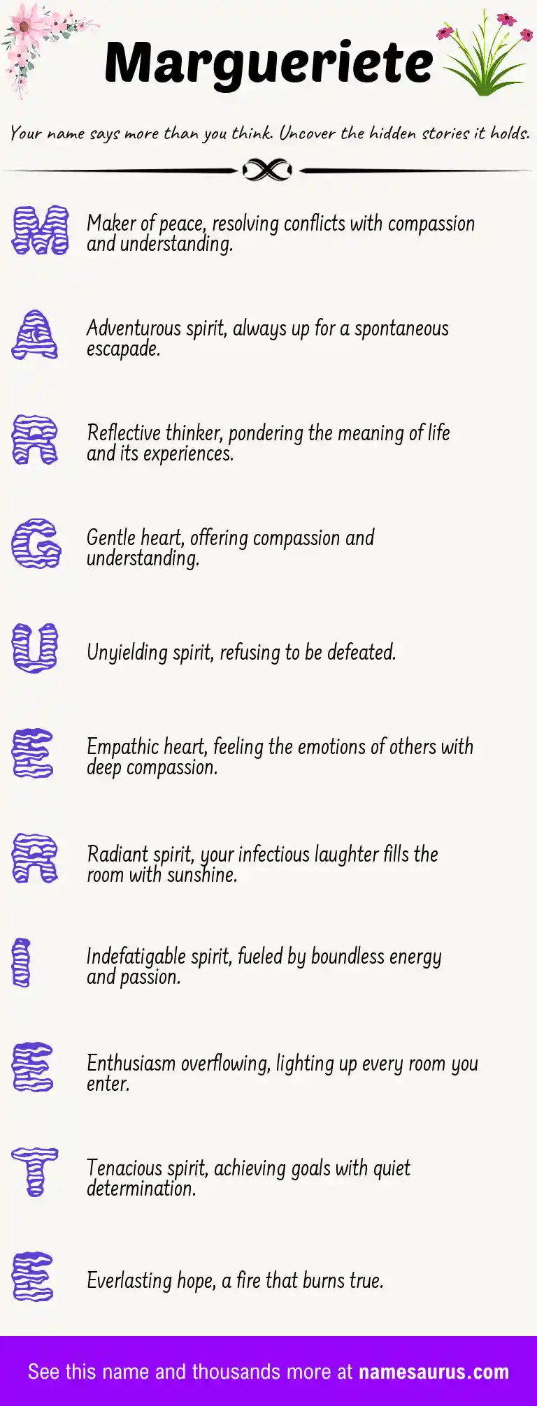 Acrostic poem about Margueriete.