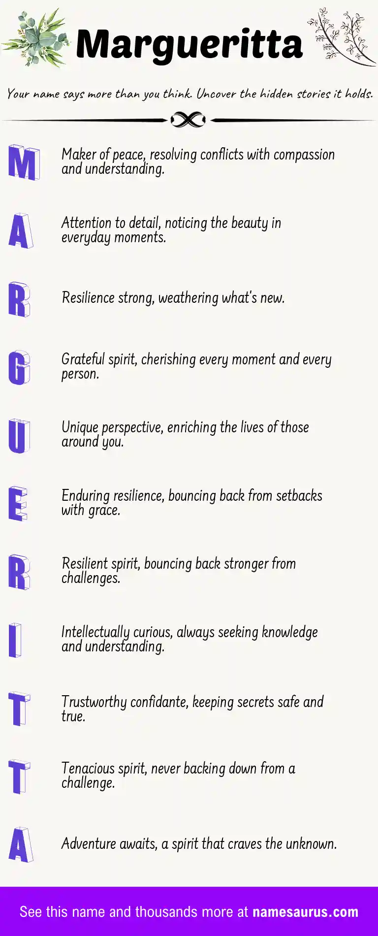 Acrostic poem about Margueritta.