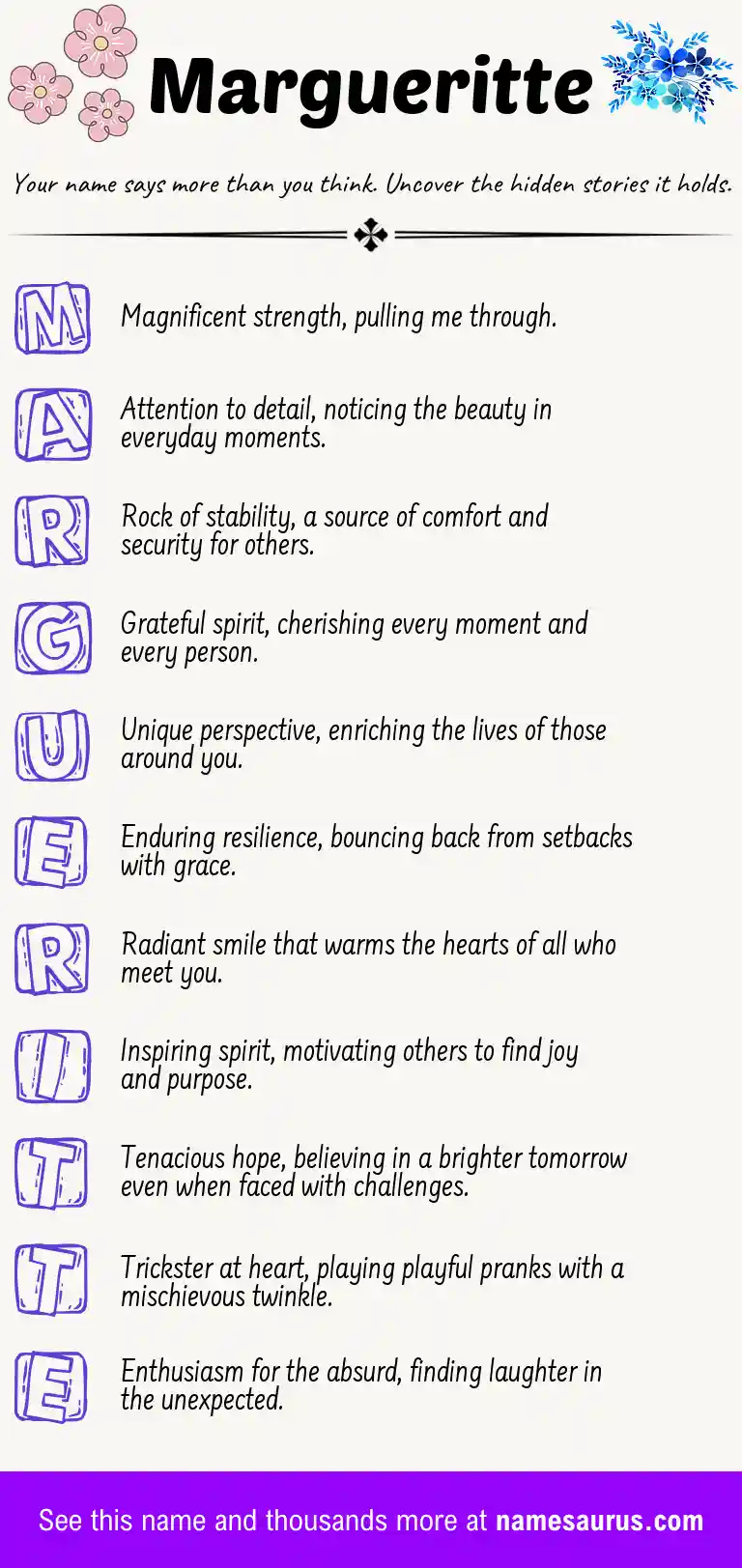 Acrostic poem about Margueritte.