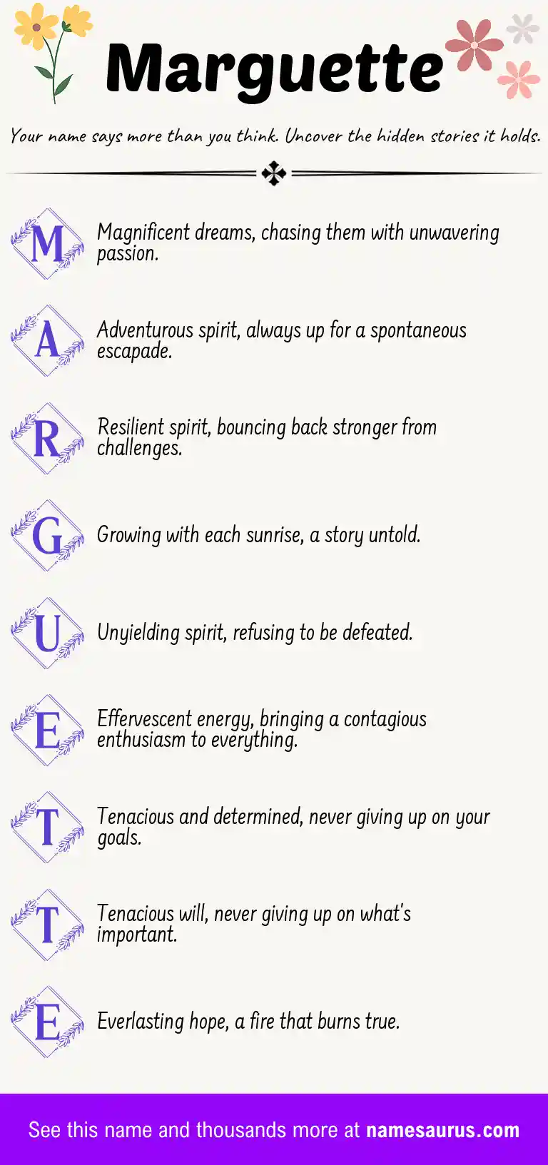 Acrostic poem about Marguette.