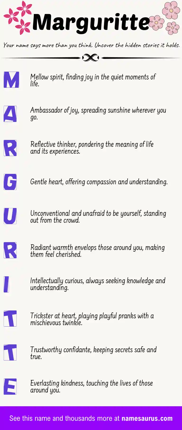 Acrostic poem about Marguritte.
