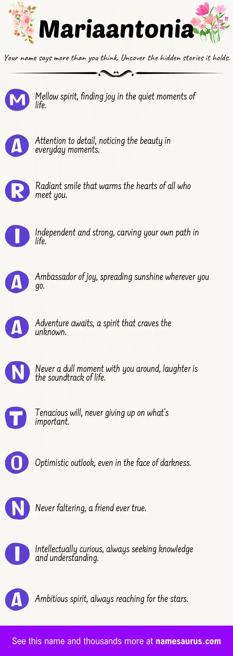 Acrostic poem about Mariaantonia.