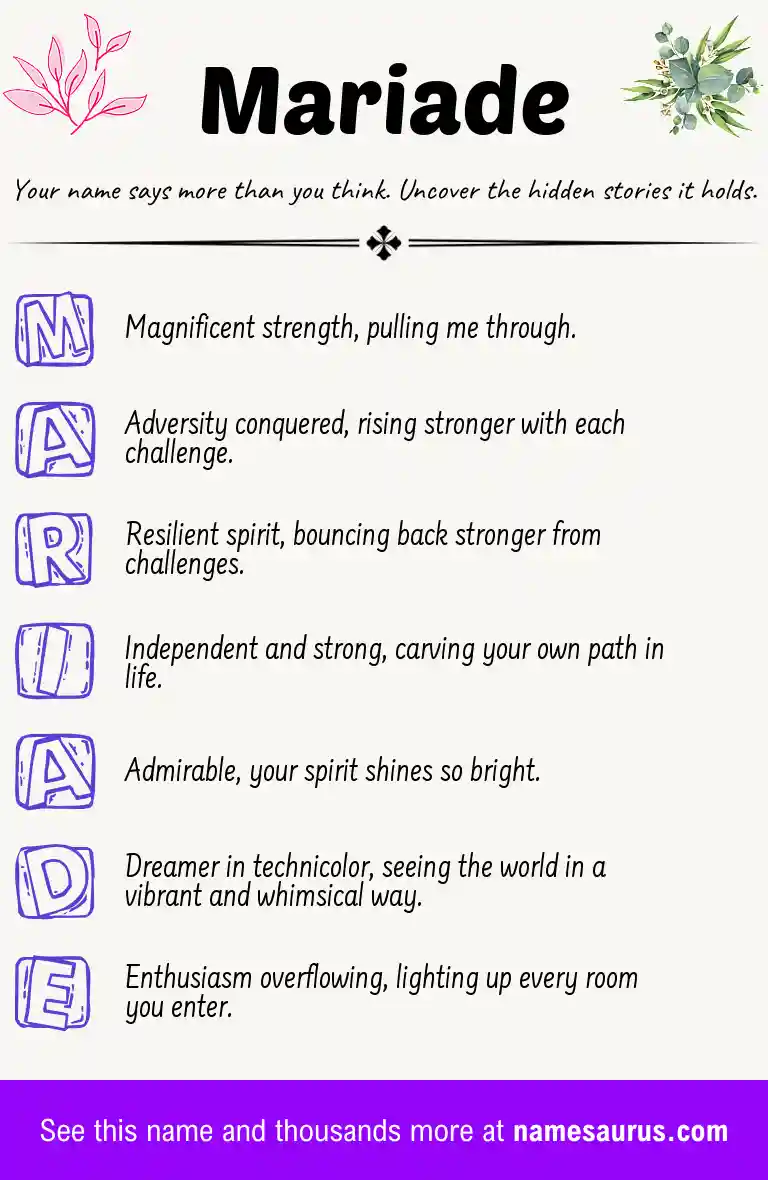 Acrostic poem about Mariade.