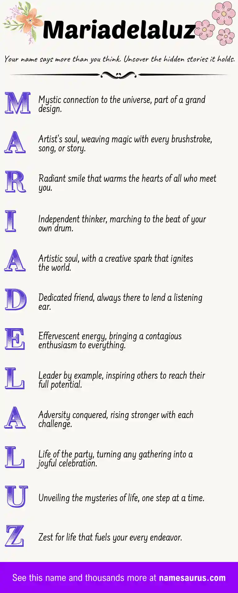 Acrostic poem about Mariadelaluz.
