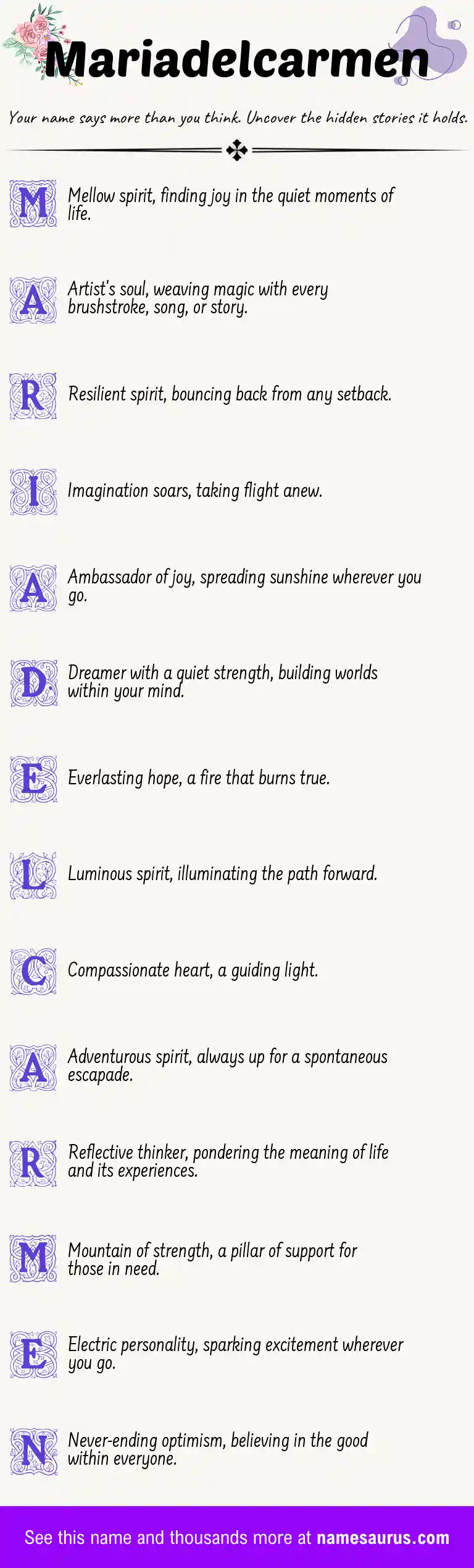 Acrostic poem about Mariadelcarmen.