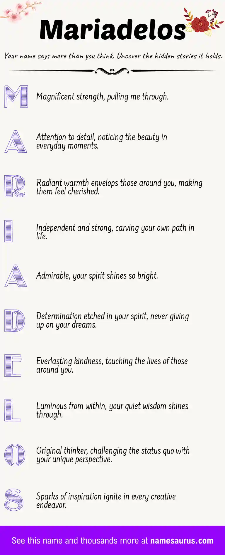 Acrostic poem about Mariadelos.