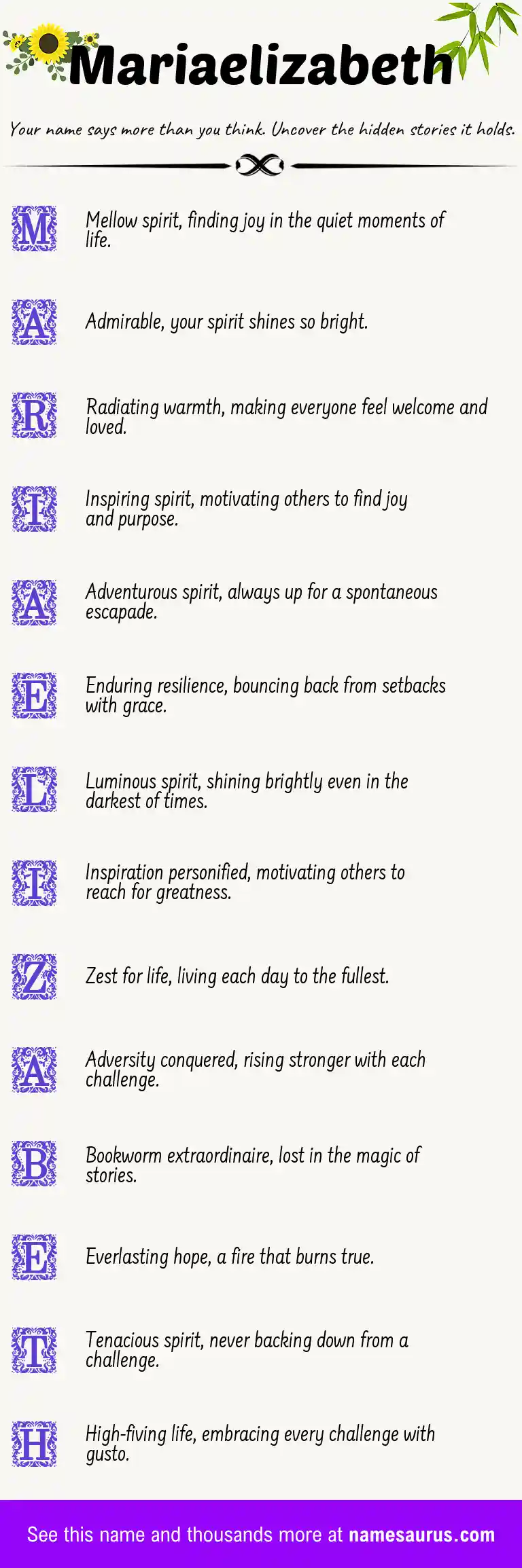 Acrostic poem about Mariaelizabeth.