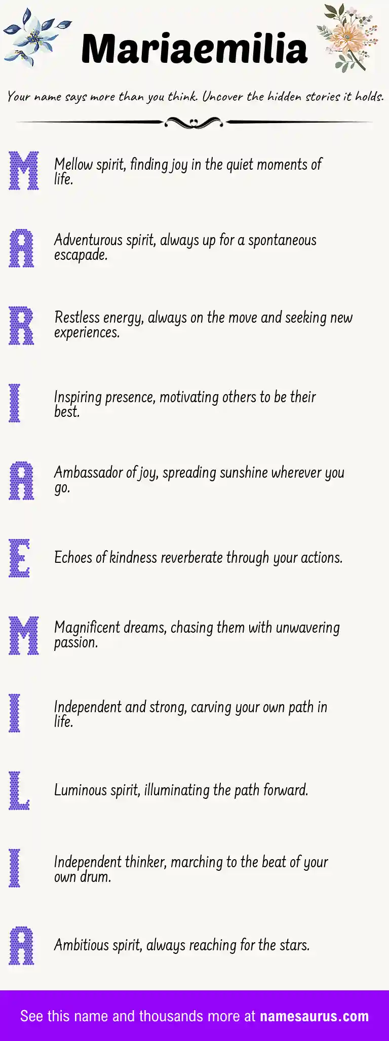Acrostic poem about Mariaemilia.