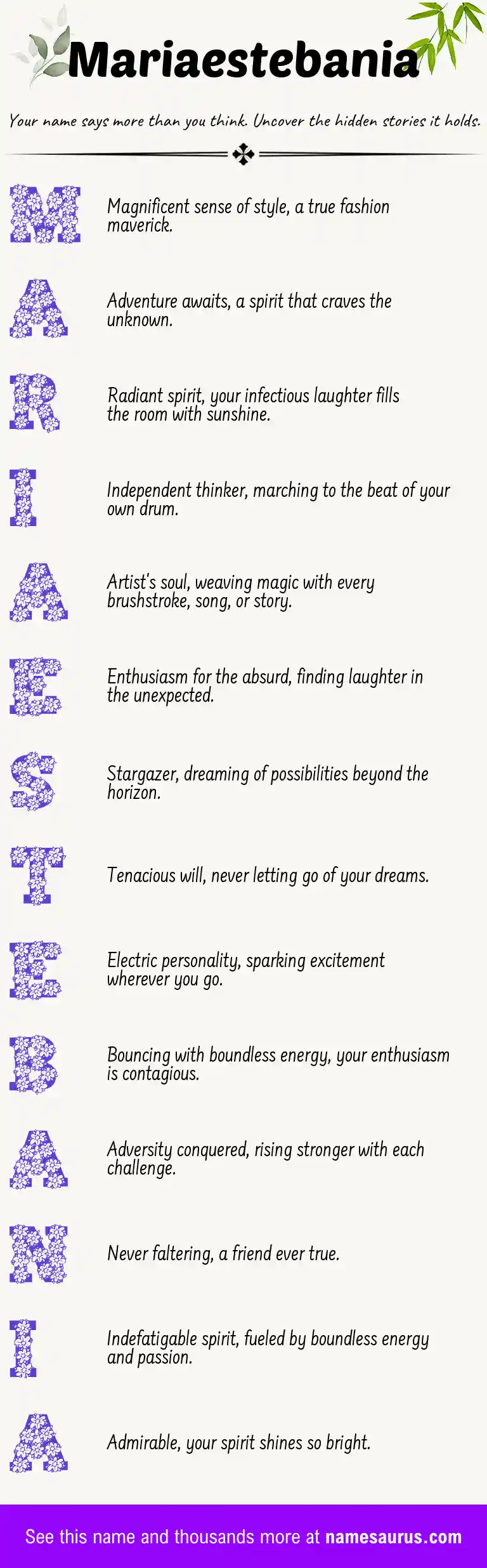 Acrostic poem about Mariaestebania.