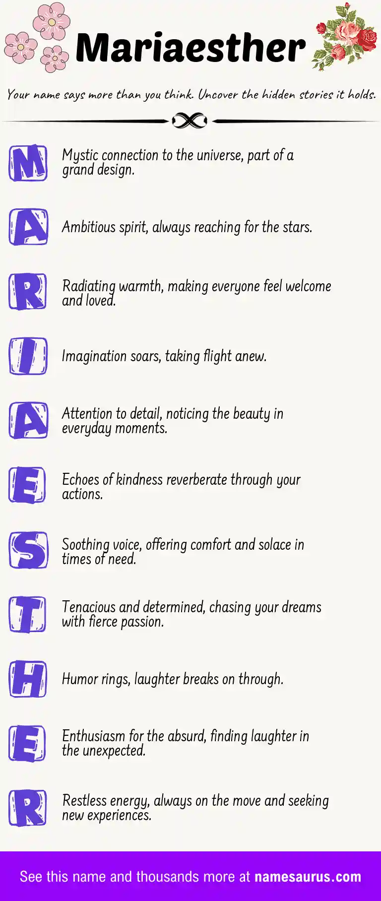 Acrostic poem about Mariaesther.